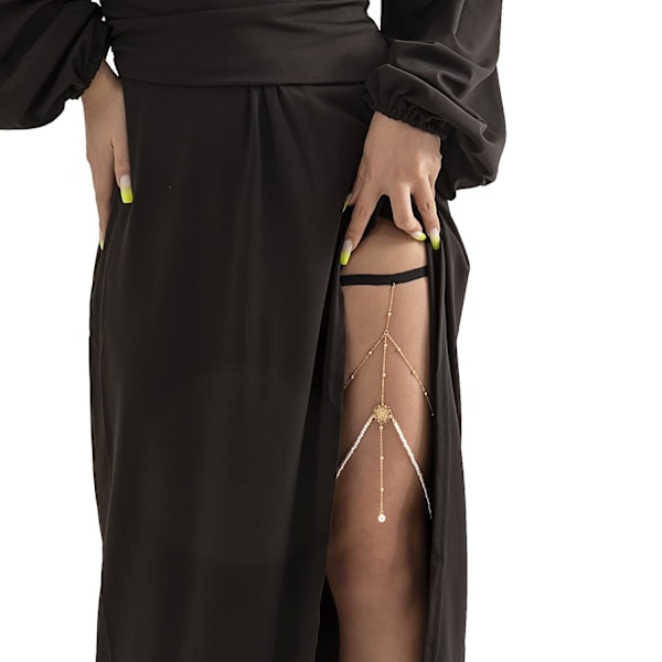 Sexy Pearl Thigh Chain Elastic Beaded Leg Chain Metal Tassel Multi-layer Le