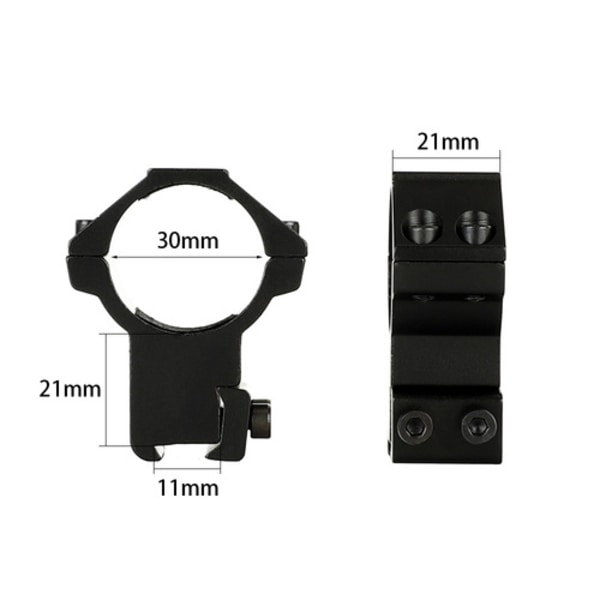 2 kpl Korkeat Kiikarin Renkaat - 30 mm Kiinnitysrenkaat Adapteri 11 mm Joutsenkaula Kiskoilla, Musta