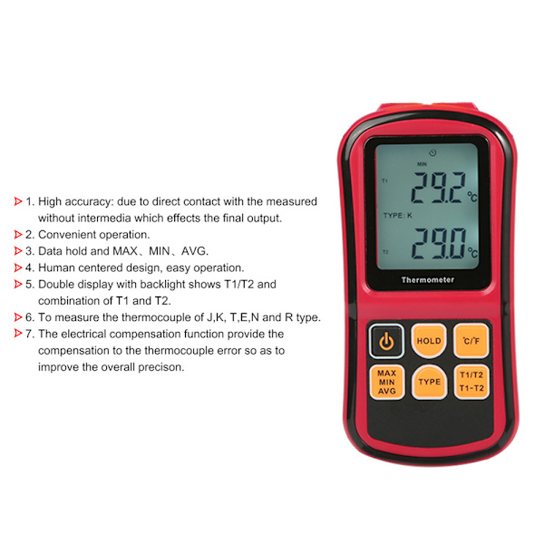 GM1312 Dubbelkanalig Digital Termometer med LCD-Skärm