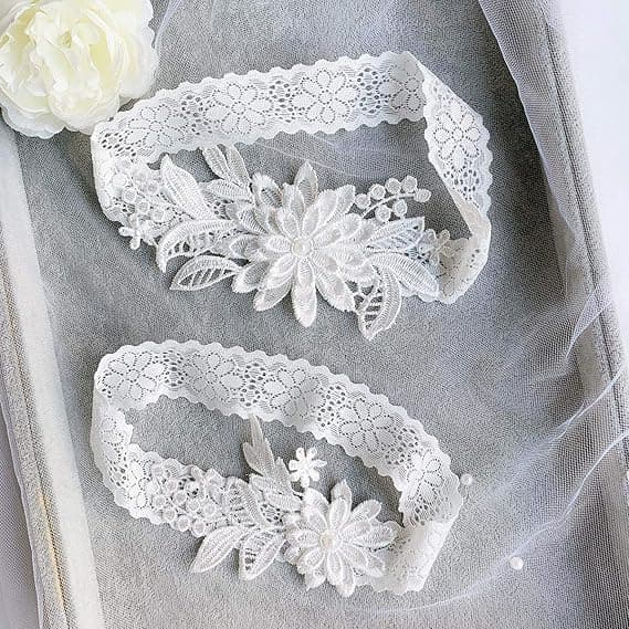 Brudbröllopsstrumpa Brudspetsstrumpa kostym Blomsterbenring med handsydd