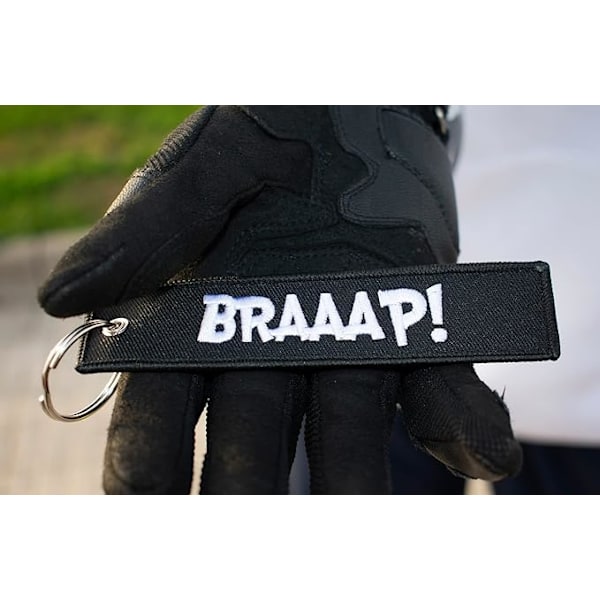 Moottoripyörän avaimenperä, Auton avaimenperä, Moottoripyörän avaimenperä, Alkuperäinen Braap kangasavaimenperä, Musta/Valkoinen