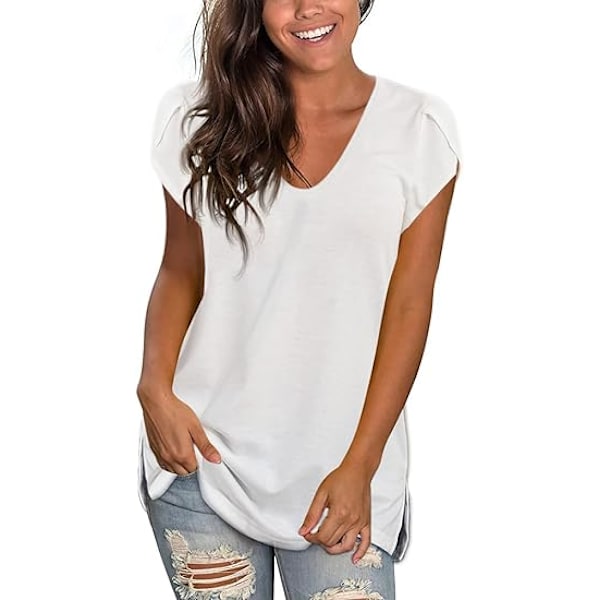 Kvinde Toppe Blomsterblad Korte Ærmer Sommer T-shirts Løs Pasform Side Split Casual