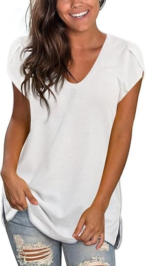 Kvinnors toppar kronblad kortärmad sommar T-shirts lös passform sid split casual