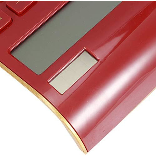 Kalkulator, slank og elegant design, kontor/hjemmeelektronikk, dobbel drevet skrivebords kalkulator, solenergi, 10 siffer, vippet LCD-skjerm, rød