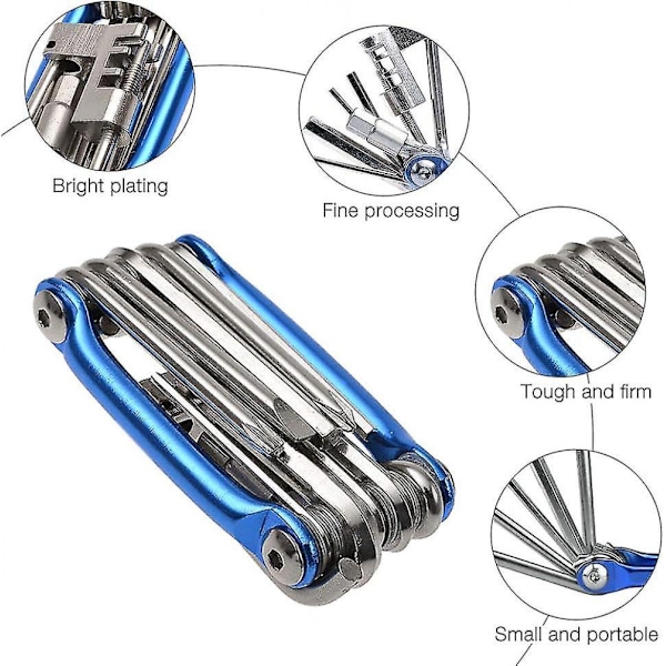 Multifunktionellt cykelreparationsverktygssats, 11 i 1 cykelverktygssats Kedjeverktyg, Däcklapp