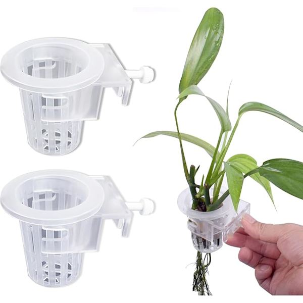 Akvarieplanteholder Planter Pot - Mini Hengeholder med krok for å dyrke akvaponiske planter Landskap Akvascape Vannpynt, 2 stykker, Transp