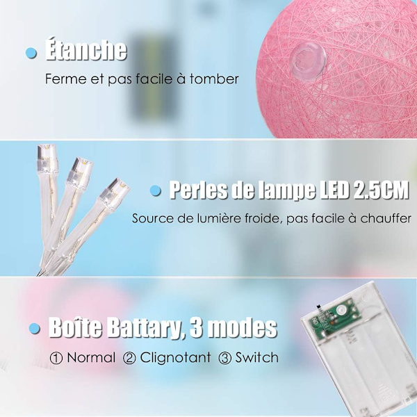 Bomuldsbold Lyskæde, 3M 20er LED Lys Batteridrevet Lyskæde