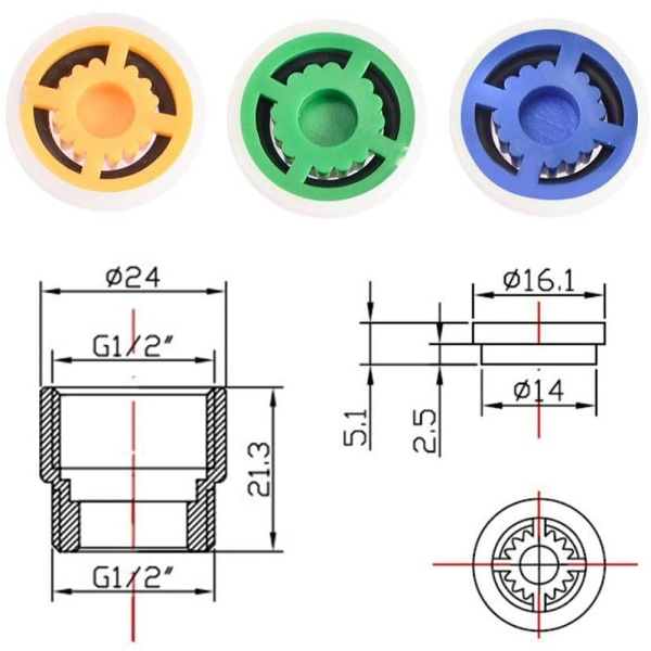 Duschbegränsare Flödesbegränsare Set, Dusch Vattenbesparande Tätning för att spara vatten, 4PCS