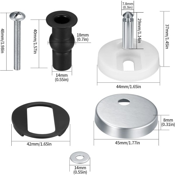 2 stk. Toalettsete Hengslede Fester, Hurtigutløserhengsler, med Ekstra Gummiskruer