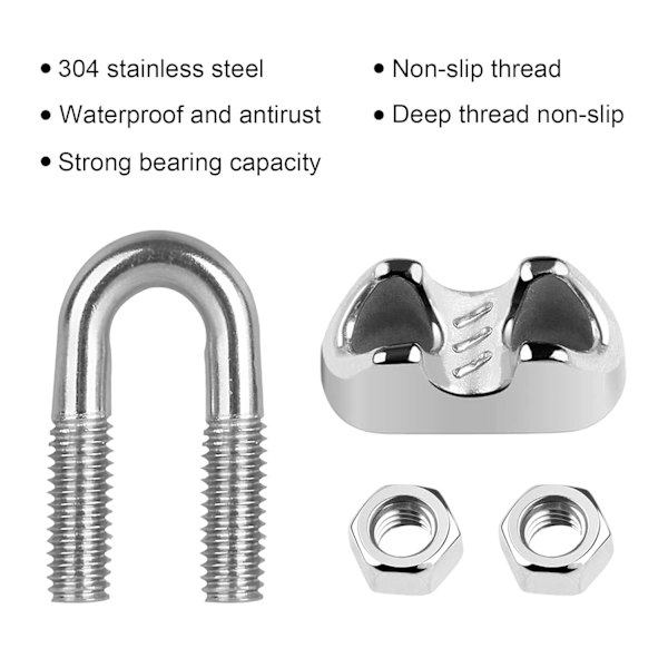 Wire Rope Clips, 12 stk. M3 Rustfrit Stål Kabelklemmer, U-Bolt Kabelklemme til Industri, Husholdning, Læsning og Lossing af Varer