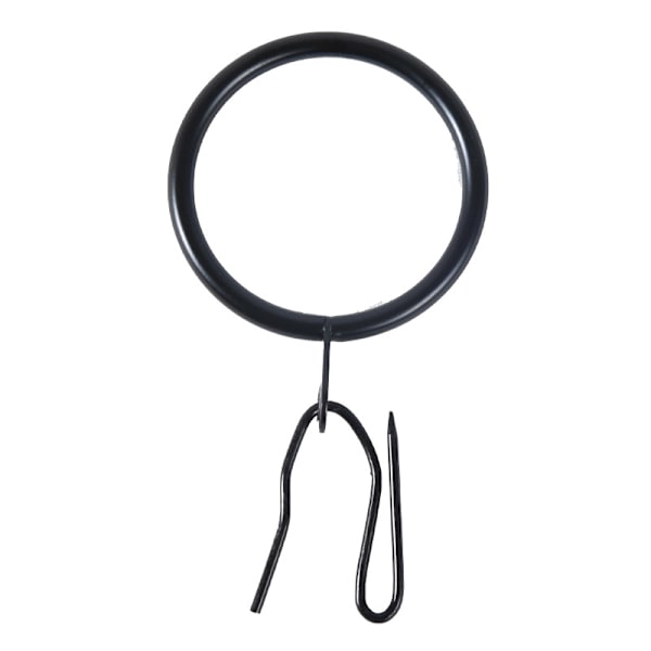 20-pakks gardinringer med 38 mm innvendig diameter og kroker, holdbare gardinringer for vindusstenger, svart