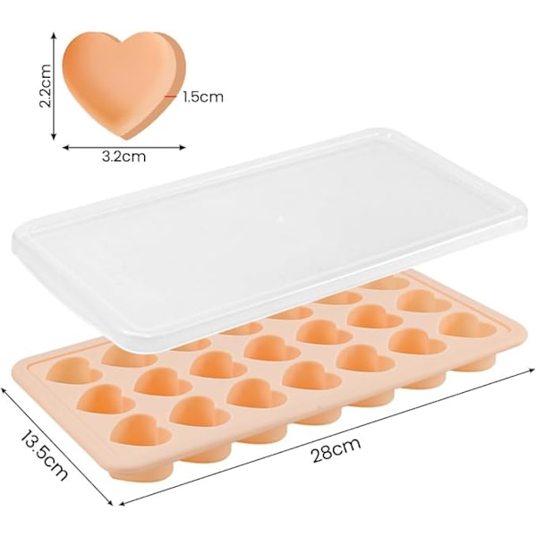 Isbittskuffe med lokk, hjerteformet silikonisbittsform, BPA-fri isbittskuffe, enkel utløsning 3D isbittsform, mini silikonisbittskuffe, for