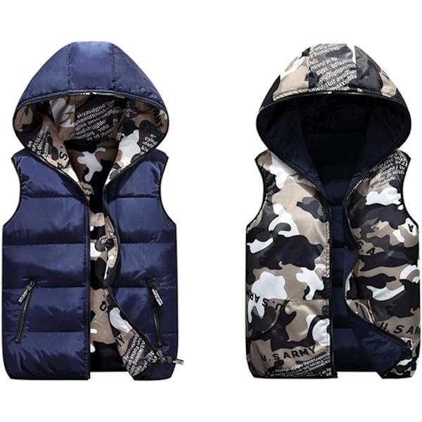 Børns ærmeløs hættevest vinterjakke dobbeltsidet jakke camouflage