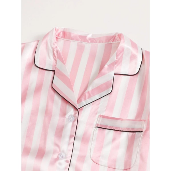 Kvinners Silke Satin Pyjamas Sett 4 Deler Nattøy Loungewear Pj Sett L
