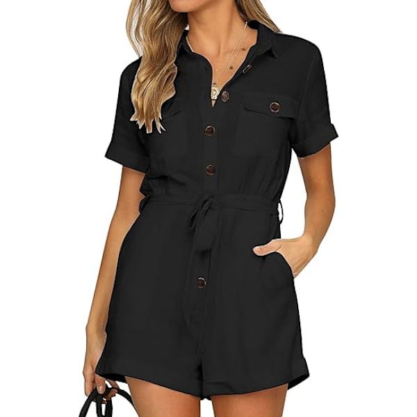 Kvinners sommer shorts ermet knapp lomme belte jumpsuit,XL
