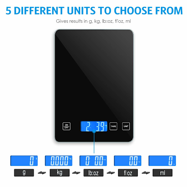 Tarkka Digitaalinen Keittiövaaka - Keittiövaaka - USB-Latautuva - 1g - 15kg - Musta
