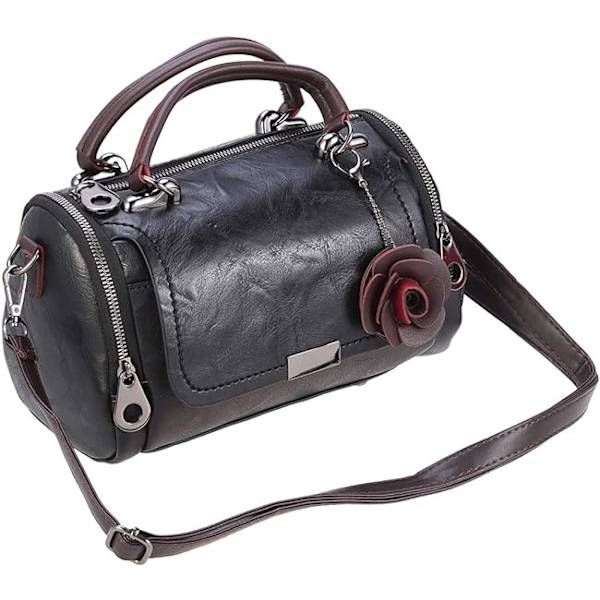 Crossbody Bag Boston Barrel Håndveske med Blomsteranheng for Kvinner
