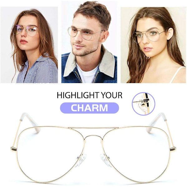 Aviator klare linser briller uten resept Metallramme for kvinner