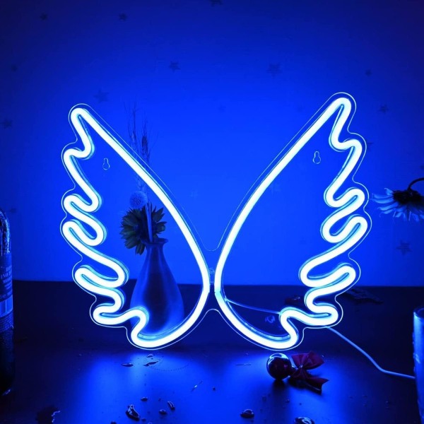 Angel Wing LED-neonkyltit seinätaide, sininen