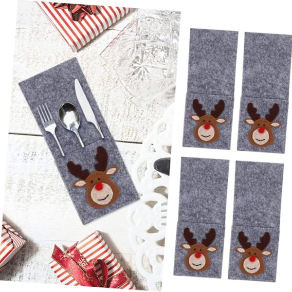4 Styk Jule-Filt Bestikholdere, Julebestikpose, Julebestikholder, Julemandskostume Bestik, Julebestikpose Dekoration
