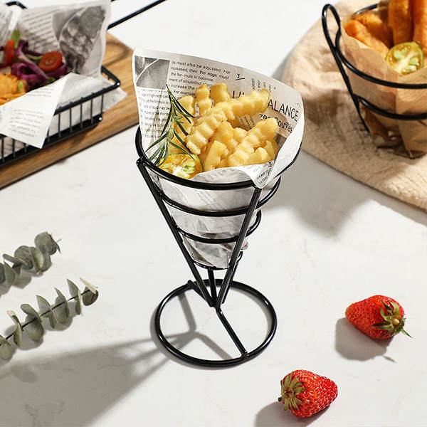 Fransk Fritter Display Stativ, Sort 3 Dele Robust Konisk Fritter Kegleholder til Familier Restauranter Cafeer Barer Snackbarer Bryllupper Fester
