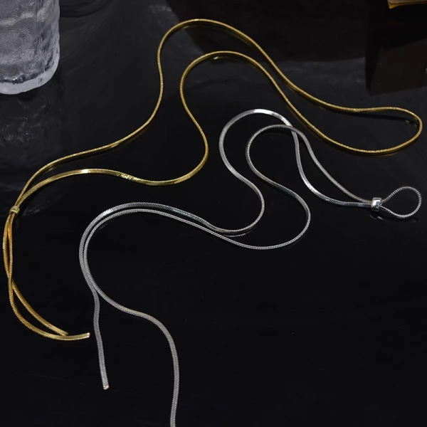 Utdragbar lång halsband, tröjkedja, silver,