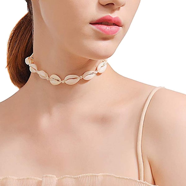Skallperle håndvevd choker halskjede Hawaiian Beach smykker for kvinner menn jenter gutter 2 stk