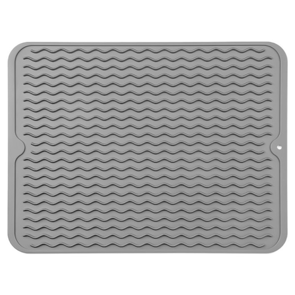 Silikon Opvaskestativ Måtte, 40cm x 30cm Absorberende Køkken Opvaskemåtte, Opvaskestativ Måtte til Køkkenvask, Varmebestandig og Skridsikker (Mørkegrå)