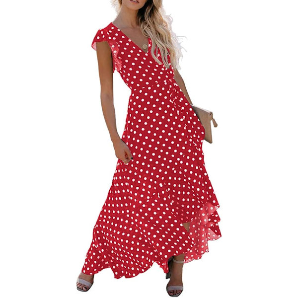 Kvinders sommerkjole med blomsterprint, krydsende V-hals og flouncy maxi-kjole, XL