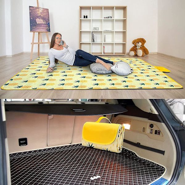 Foldbar piknikteppe - 150 x 200 cm vanntett strandmatte (ananas)