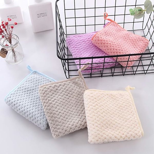Små handdukar med hängande ögla, 25*25cm handdukar, superabsorberande mjuka handdukar med hängande ögla, set om 5, beige rosa grå blå lila