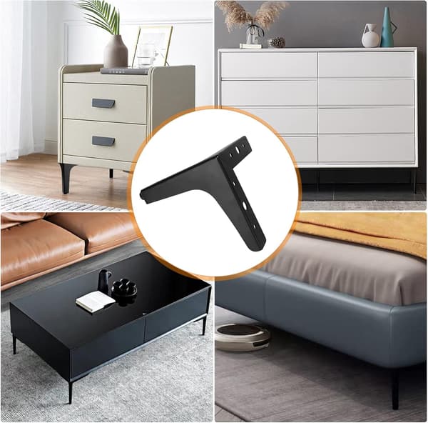 Sæt med 4 sorte møbelben 13 cm trekant metal møbelben, DIY (sort