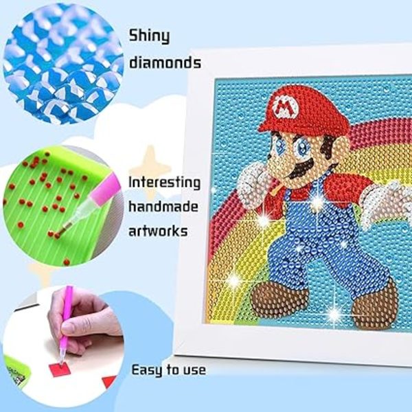 DIY Diamantmålning för barn, Diamantbroderi Kit Full Drill med Träram, Diamantmålning för Vuxna Barn Pojkar Flickor, Diamantmålning för