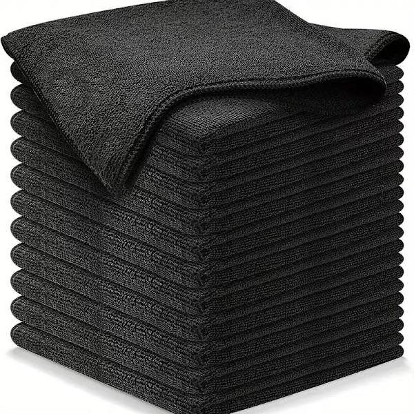 12 Mikrokuitu Puhdistusliinaa - Premium Laatu - Musta - 30 x 30 cm