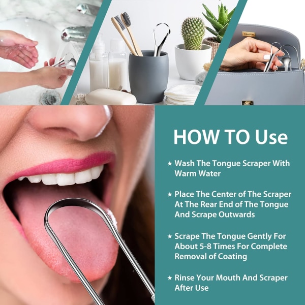 3-pak tungeskraber, behandling for dårlig ånde til voksne og børn, rustfri St