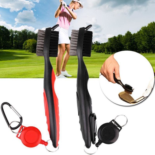 Golfklubborste Dubbelsidig Nylon och Stål Retractable Golfklubbrengöring