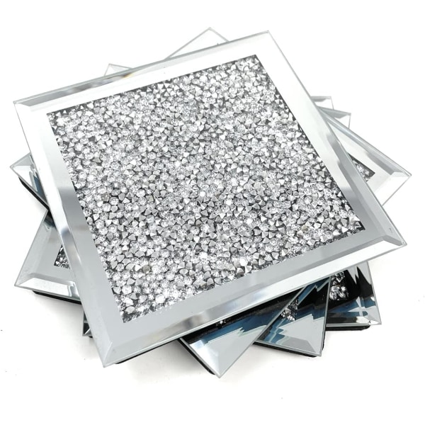 Firkantede Sparkle Diamante Crushed Jewel Glass Glitter Coasters