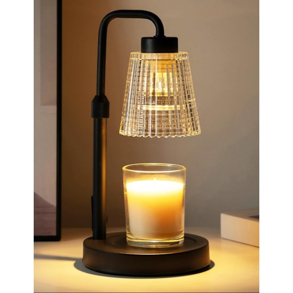 Stearinlysvarmer Lampe med Timer, Justerbar Højde Stearinlysvarmer, Dæmpbar, Hjemmeindretning, Voksvarmer Lampe til Glaslys med 2 Pærer, Sort