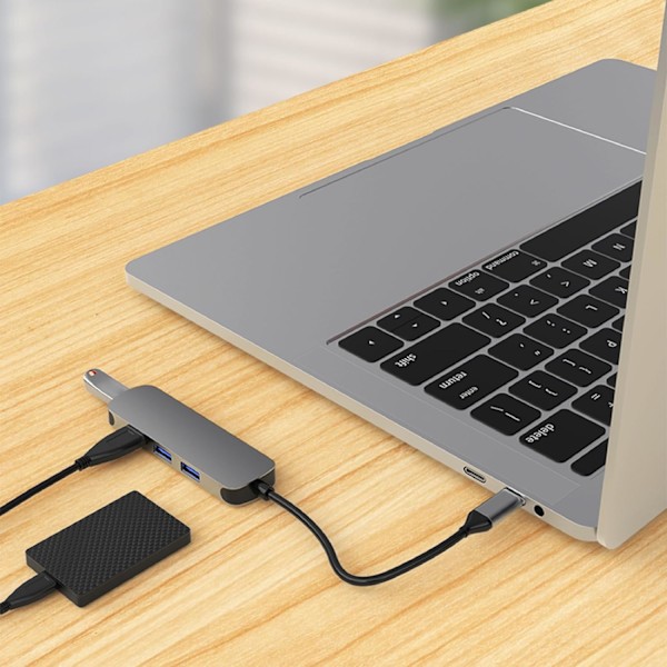 USB-C - 4X USB-A -sovitin - 4-in-1 USB-jakaja - USB 3.0 - 5 Gbps -keskitin - USB-datakeskitin, yhteensopiva Macbookin, iPad Airin/Pron, Dell XPS:n, Samsungin ja muiden kanssa