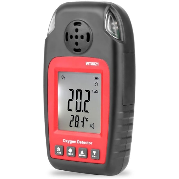 Gassdetektor, Oksygendetektor WT8821 0~25% VOL Bærbar Oksygen Tester Analysator O2 Detektor LCD-skjerm, for Arbeid og Hjem