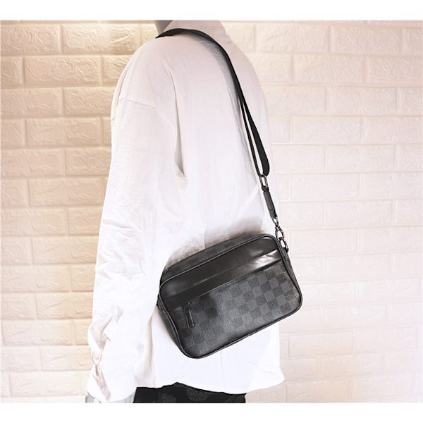 Uusi ruudullinen nahkainen yhden olkapään crossbody-laukku, yhteensopiva, unisex