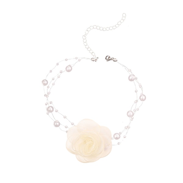 Rose Flower Choker Halsband Vintage Pearl Necklace för kvinnor, vit