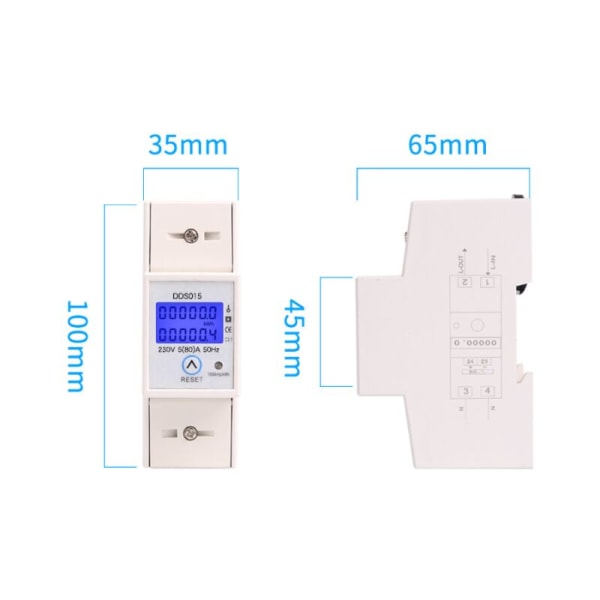 Digital energimåler LCD-baggrundsbelyst display 5-80A 230V 50Hz enfaset wattmeter skinnemontering til måling af elektrisk energi