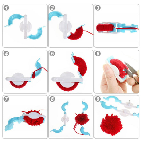 4 størrelser Pompom Maker Tool Set for Fluff Ball Weave DIY Ullgarn Strikking C