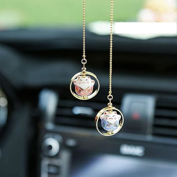 Feng Shui-vedhæng med japansk porcelænskat - traditionel lykkeamulet (rosa og blå)