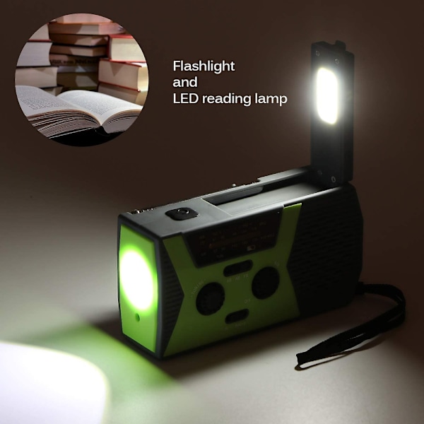 Bärbar solradio, handvevad självdriven AM/FM/NOAA-radio, 3-LED-ficklampa