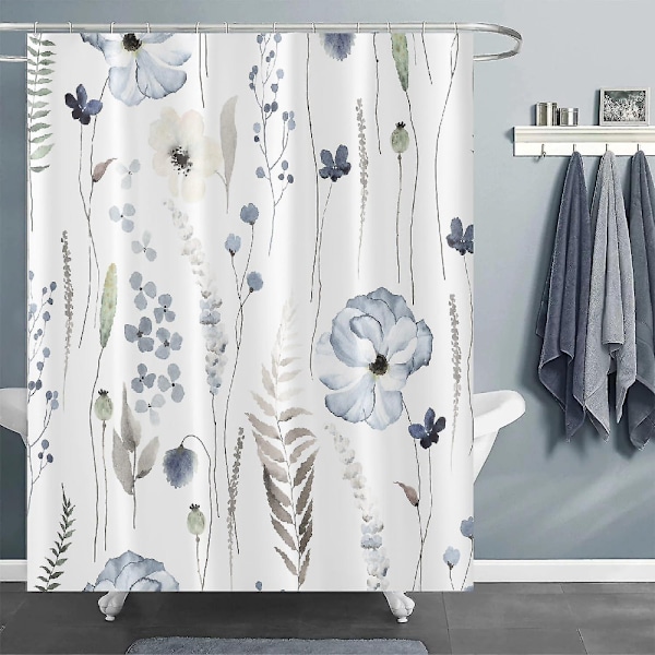Blommig duschdraperi 71 x 71 tum, Vattentätt tyg blommiga duschdraperi för badrum, Minimalistisk vildblommig duschdraperi