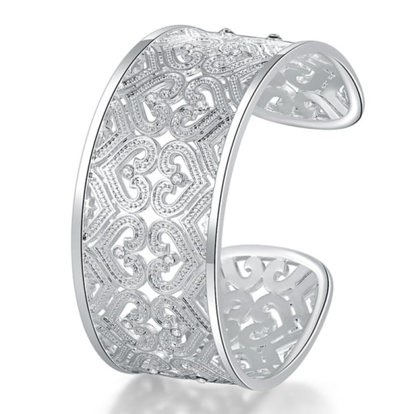 Bredt sølvarmbånd / armbånd med hjerter & CZ krystaller sølv