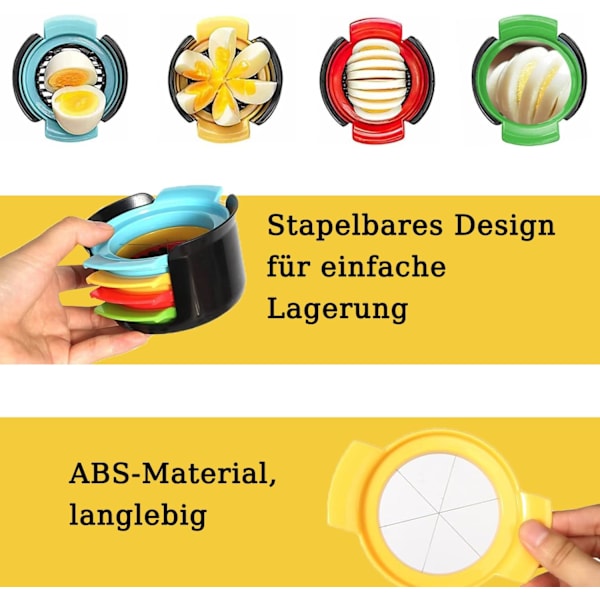 Eggkutter, 4 i 1 Egg Slicer i Rustfritt Stål, for Hardkokte Egg, Jordbær, Kiwi