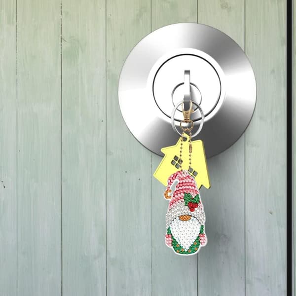 4 stk. 5D jule diamantmaleri DIY nøglering dobbeltsidet